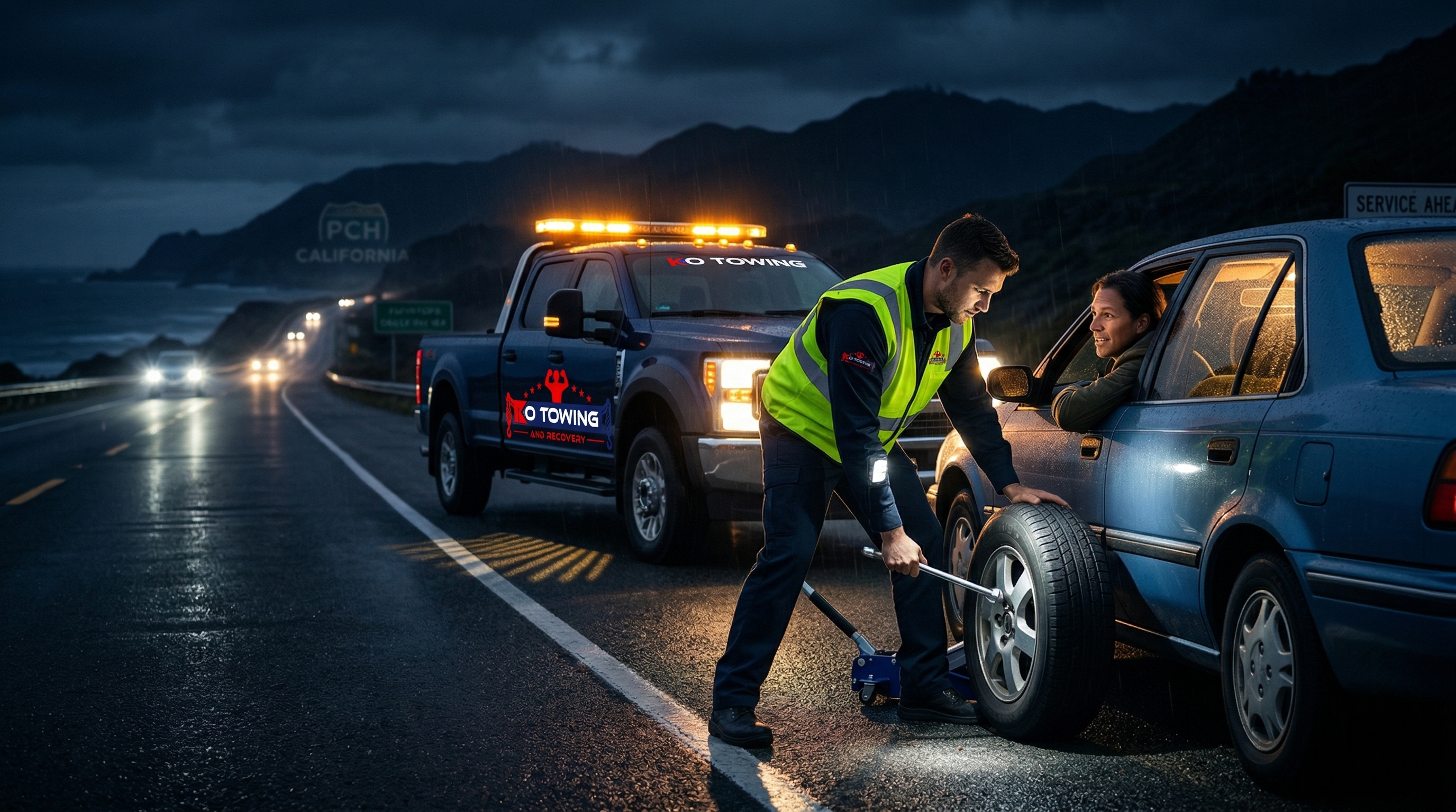 KO Towing & Recovery — roadside assistance on scene